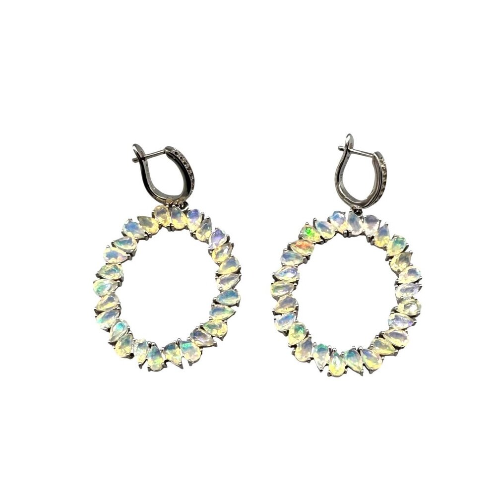 Ethiopian Opal & White Topaz Sterling Silver Oval Dangle Earrings By JTV